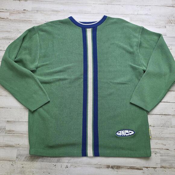 Vintage JNCO Sweater Mens XL Green Center Stripe Y2K Skate Spellout Streetwear
